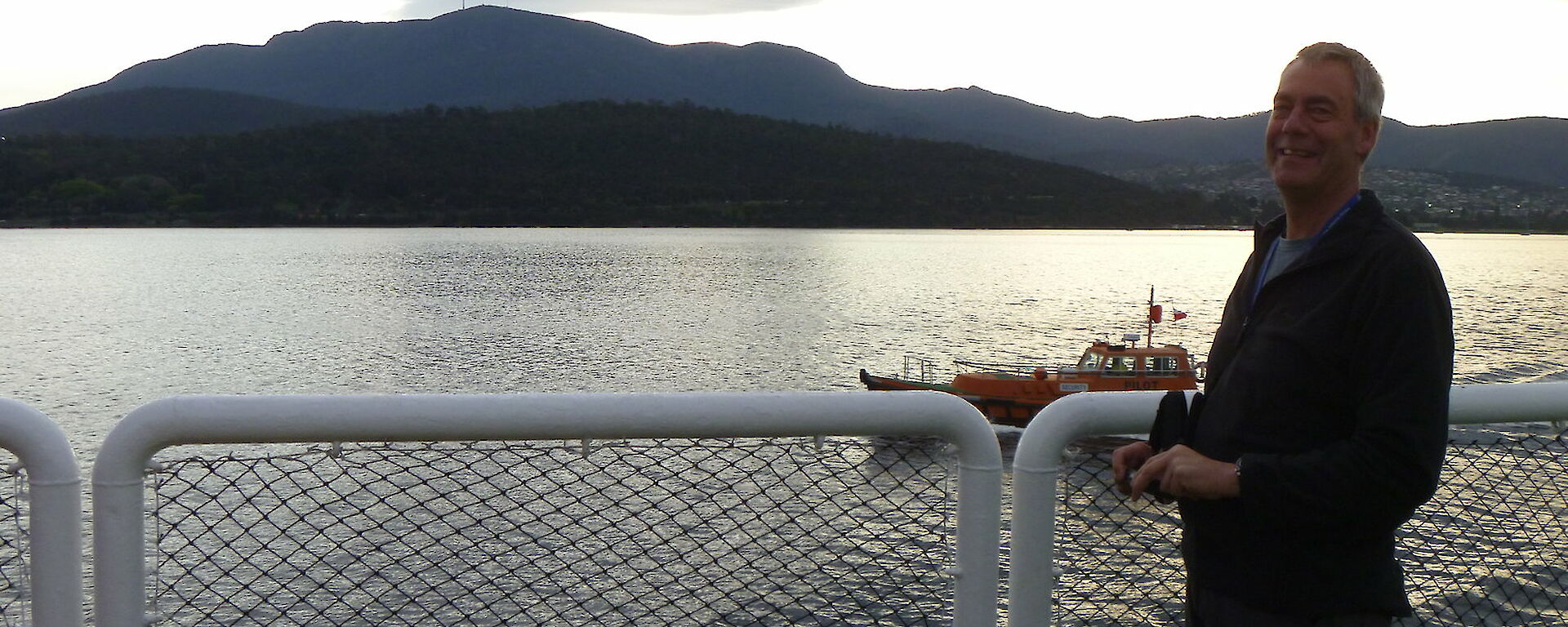 Greg on the L'Astrolabe sailing out of Hobart