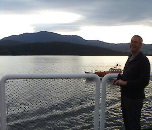 Greg on the L'Astrolabe sailing out of Hobart