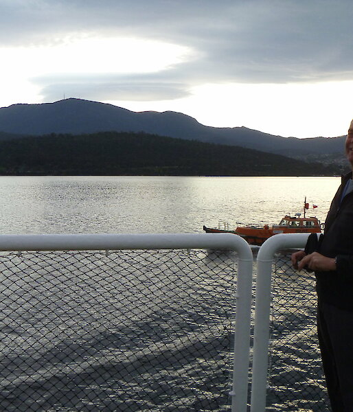Greg on the L'Astrolabe sailing out of Hobart