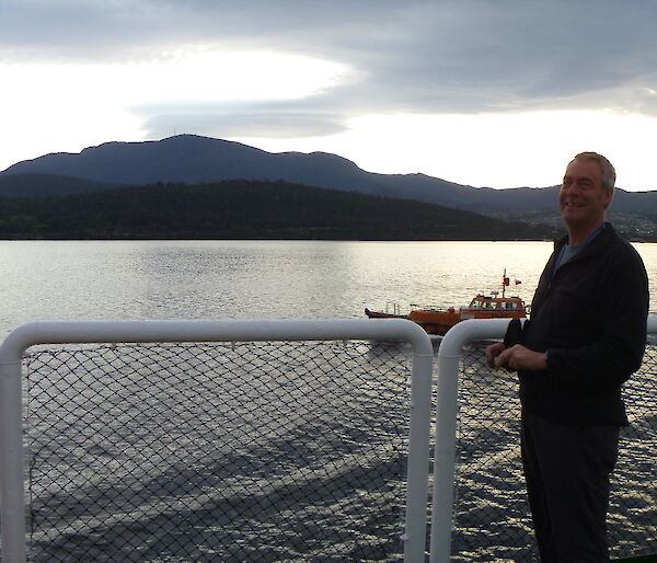 Greg on the L'Astrolabe sailing out of Hobart