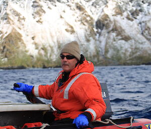 Greg as Captain Pugwash steers a boat