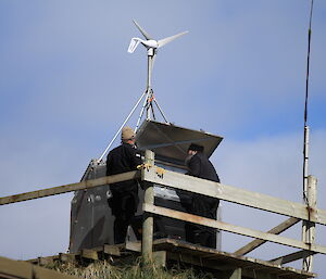 Electrician Ray repairing the wind turbine