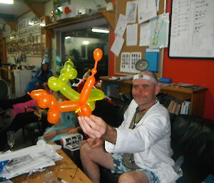 Stu entertaining the team with his balloon characters