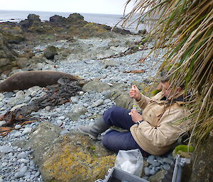 Charles filtering a seep water sample at the fuel farm