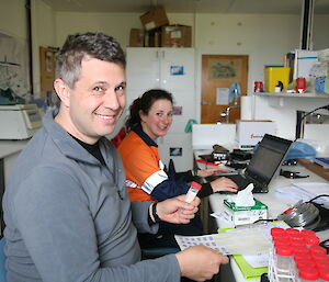 Charles and Lauren in the science lab