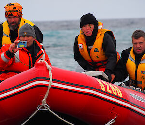 Paul, Pete, Jaimie and Charles in a boat on the way to Hurd Point