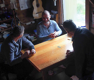 Charles, Stu and Greg playing cards at Green Gorge