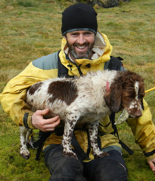 Steve and Katie (the dog) on his lap