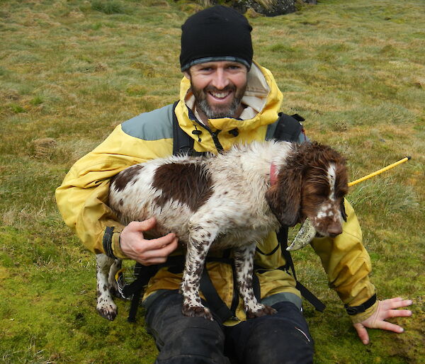 Steve and Katie (the dog) on his lap