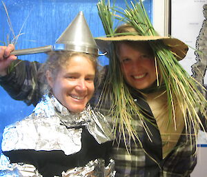 Anna and Jaimie joining in on the station party from Hurd Point in home-made Wizard of Oz costumes (Tin Man and Scarecrow)