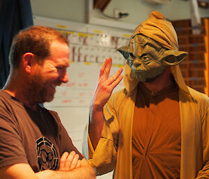 Tom with Richard who is dressed as Yoda