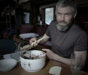 Pete at Green Gorge making chocolate cake