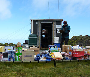 Kelly helping Steve with the food stocktake at Davis Point