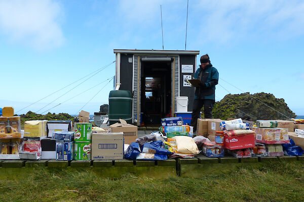 Kelly helping Steve with the food stocktake at Davis Point