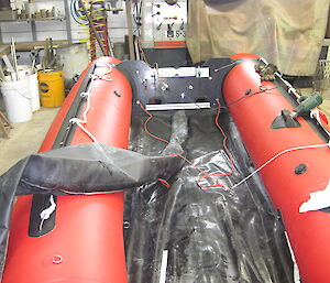 Replacing leaking stabiliser in the IRB (inflatable boat)