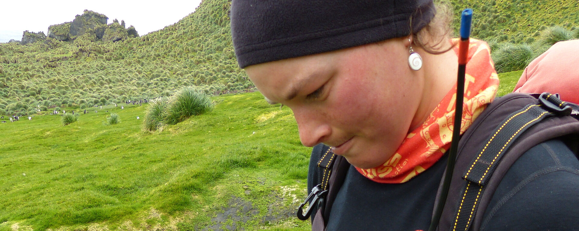 Kelly with an abandoned petrel egg