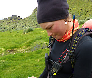 Kelly with an abandoned petrel egg