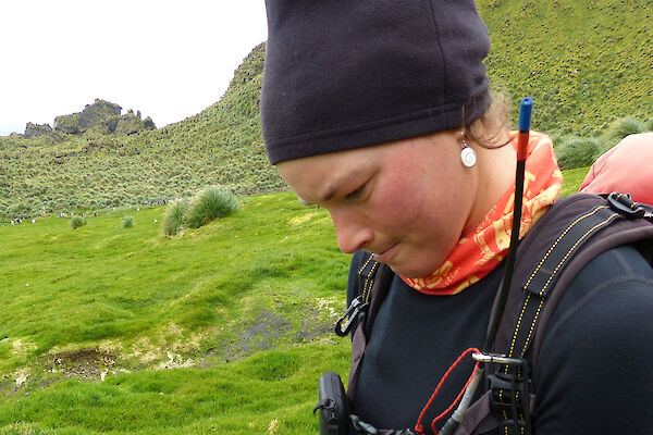 Kelly with an abandoned petrel egg