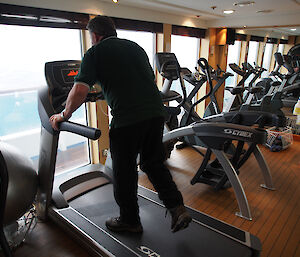 Jim on a treadmill onboard the Orion tourist ship