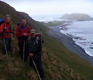 Anna, Andrew and Paul participating in the light-mantled sooty albatross census