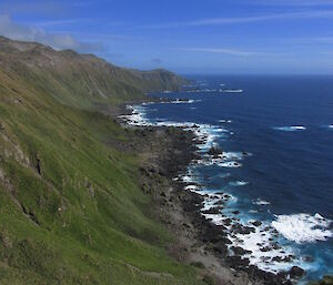 View from high on the plateau looking over the ocean and rocky coastline
