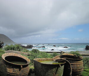 Old boiler pots and other heritage material on display on station