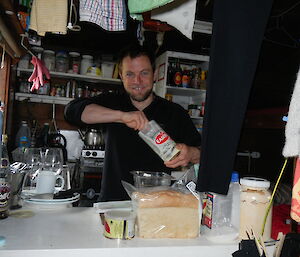 expeditioner in the kitchen making yoghurt