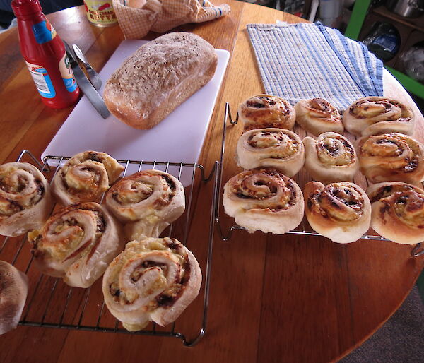 Fresh bread and scrolls on a table