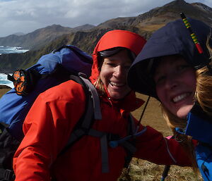 Close up photo of two female expeditioners