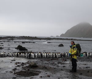 Patty standing next to penguin colony at Sandy Bay