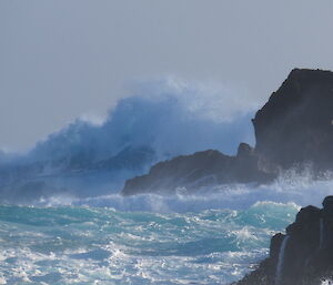 View of the "boiling" rough seas around Davis Point