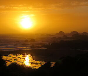 Stunning sunset at Bauer Bay hut