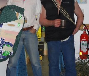 Clive dressed as a cowboy and Chris dressed as an outback rager