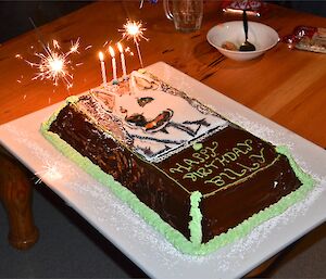 Billy’s birthday cake decorated with a image of his dog Cariad