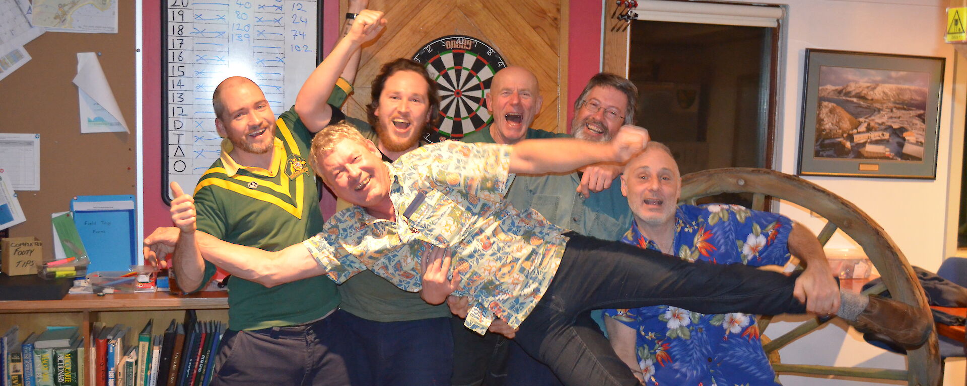 Craig, Aaron, John, Chef Tony and Clive all celebrating holding Dave up