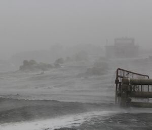 View across the isthmus with blowing snow