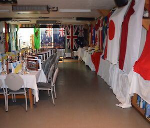 The mess was adorned with all the flags of nations that are signatory to the Antarctic Treaty