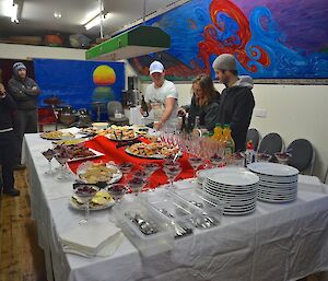 The brunch spread set up in the Post Office