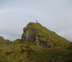 Nick and Wags working on the top of a large rock stack at Douglas Point