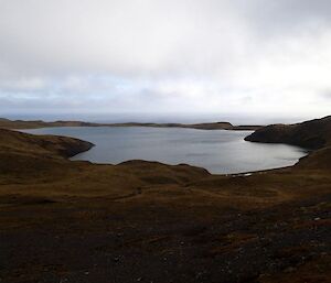 View from the Overland track featuring Major Lake about six kilometres south of Green Gorge