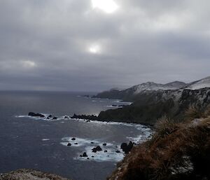 Picture taken from Cape Star looking north towards Precarious Point on a cloudy day