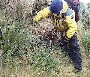 Try pot at Unity Bay. Thank goodness for good records and a GPS unit. The pot is well hidden in a tussock mound