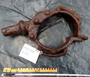 A steel bracket recovered from a shipwreck site.