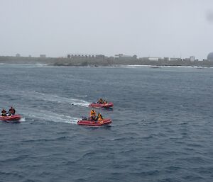 Three IRB’s from the island station bringing the Station Leader to L'Astrolabe