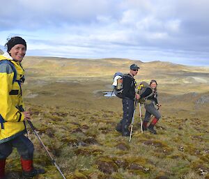 View across the plateau just after reaching the top of the escarpment. Kate, Kris and Jamie are in the foreground