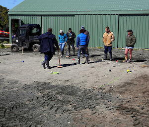 Australia Day — nine players and spectators on the croquet field outside the boat shed