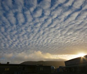 Amazing cloud over the island on Wednesday evening. The sun is behind a building and the cloud (altocumulus) has a patterend look
