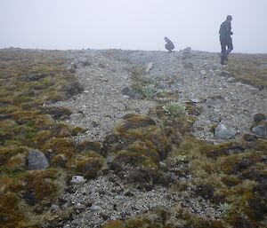 Bianca and Keith are in the misty background at the top of the trench. The view is from the lower end of the trench