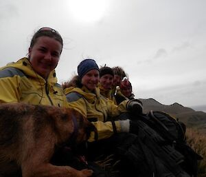 Leona, Karen, Kate, Jaimie and Ange stopping above the Green Gorge Basin for lunch, accompanied by Bayle