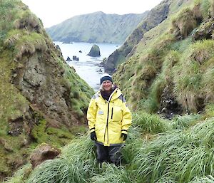 Jenny in Caroline Creek taking a break from vegetation work